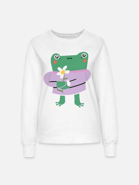 Süßer Frosch mit Blume – Wholesome Vibes - Frauen Sweatshirt - Weiß