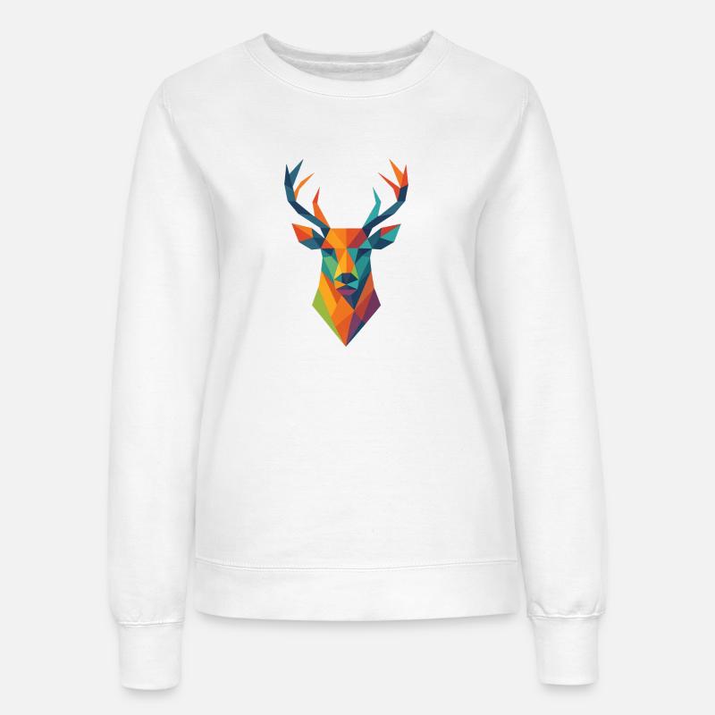 Hirsch | Deer Head Print / Print / Design - Women’s Sweatshirt - white