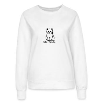 Katze > Menschen – Lustiges Katzen T-Shirt - Frauen Sweatshirt - Weiß - Vorne - AI Model Female 172 dark (172cm)