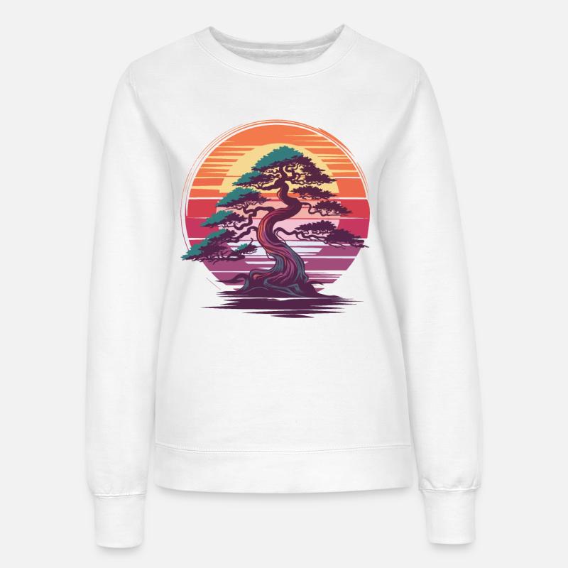 Bonsai Tree Sunset Zen Nature Relaxation Design - Women’s Sweatshirt - white