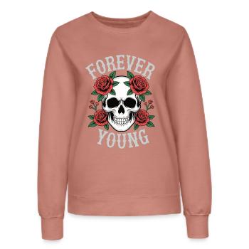 Forever Young Skull Rosen - Frauen Sweatshirt - Altrosa - Vorne - AI Model Female 172 dark (172cm)