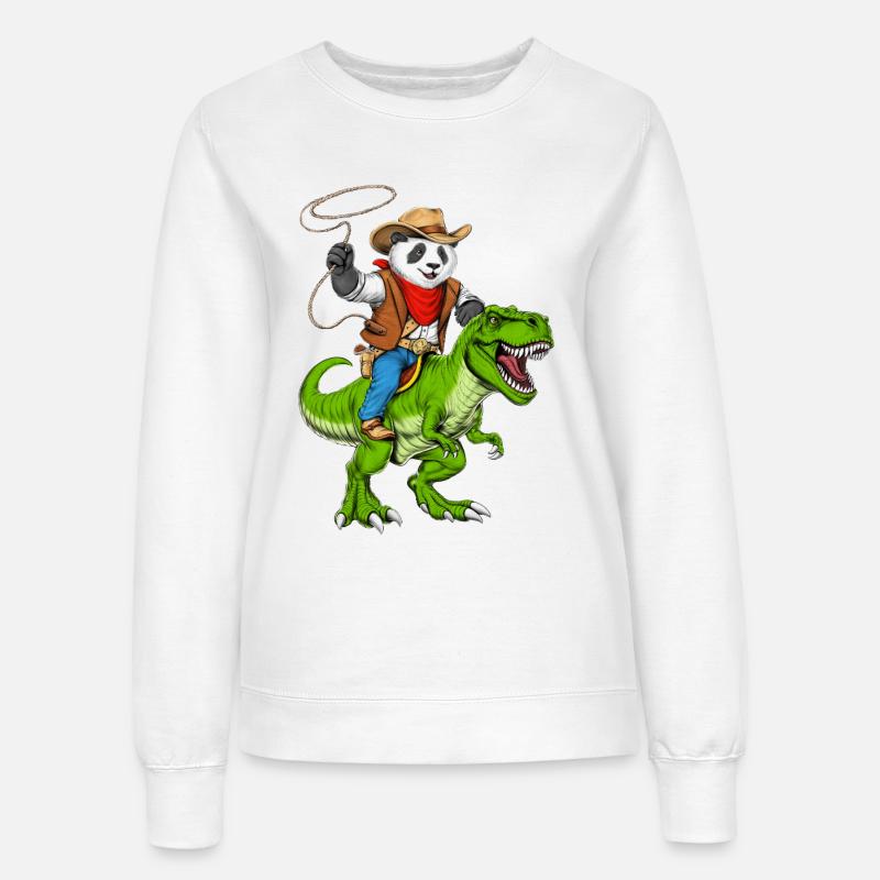 Panda Cowboy Riding T-Rex Dinosaur - Women’s Sweatshirt - white