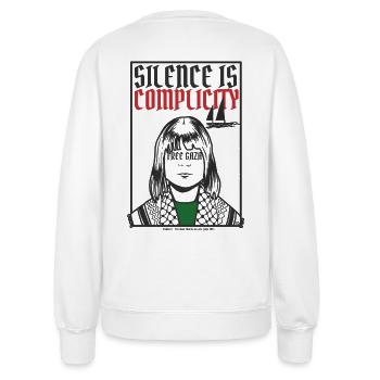 Schweigen ist Komplizenschaft, Freies Gaza, Freies Palästina - Frauen Sweatshirt - Weiß - Hinten - AI Model Female 172 dark (172cm)