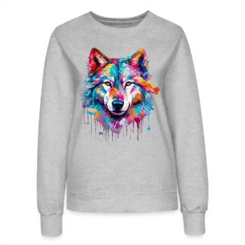 Loup Tête de loup Prédateur Forêt Nature sauvage Coloré - Sweat Femme - gris chiné - Devant - AI Model Female 172 dark (172cm)