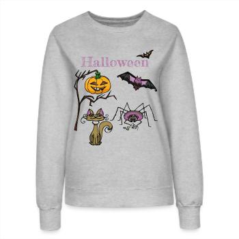 Halloween Kürbis und Fledermaus Design - Frauen Sweatshirt - Grau meliert - Vorne - AI Model Female 172 dark (172cm)