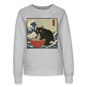 Japan Cat Ramen Noodles Retro Wave Pattern - Women’s Sweatshirt - heather grey - Front - AI Model Female 172 dark (172cm)