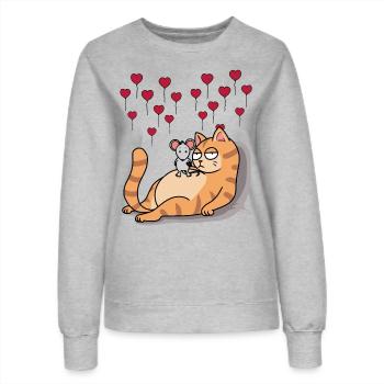 Chat Souris pour toujours Amis Amitié Cœurs - Sweat Femme - gris chiné - Devant - AI Model Female 172 dark (172cm)