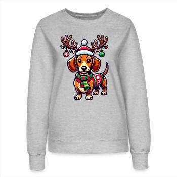 Teckel joyeux avec des bois de renne - Sweat Femme - gris chiné - Devant - AI Model Female 172 dark (172cm)