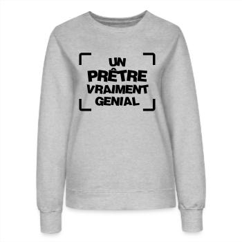 Prêtre / Pretre / Curé / Catho / Catholique - Sweat Femme - gris chiné - Devant - AI Model Female 172 dark (172cm)