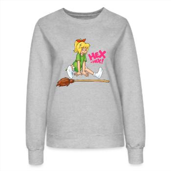 Bibi Blocksberg sitzend mit Kartoffelbrei HEX-HEX! - Frauen Sweatshirt - Grau meliert - Vorne - AI Model Female 172 dark (172cm)