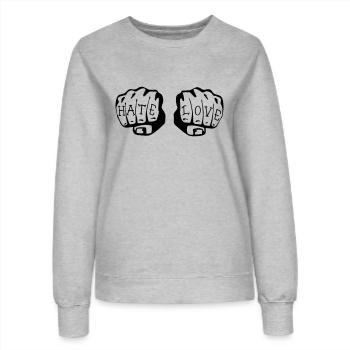 FIST OF LOVE AND HATE by VAN TRIBE - Frauen Sweatshirt - Grau meliert - Vorne - AI Model Female 172 dark (172cm)