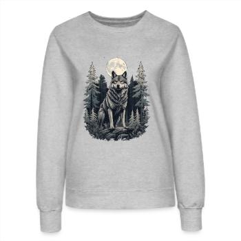 Wolf im Vollmond - Frauen Sweatshirt - Grau meliert - Vorne - AI Model Female 172 dark (172cm)