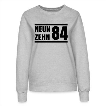 Neunzehn84 / 1984 / Jahrgang - Frauen Sweatshirt - Grau meliert - Vorne - AI Model Female 172 dark (172cm)