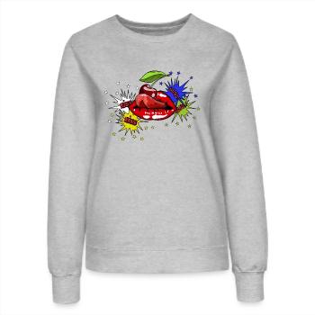 Kiss! Bang! Kirschmund - Frauen Sweatshirt - Grau meliert - Vorne - AI Model Female 172 dark (172cm)