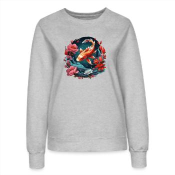 Vintage 80er Retro Japanisch Asiatisch Koi Karpfen - Frauen Sweatshirt - Grau meliert - Vorne - AI Model Female 172 dark (172cm)