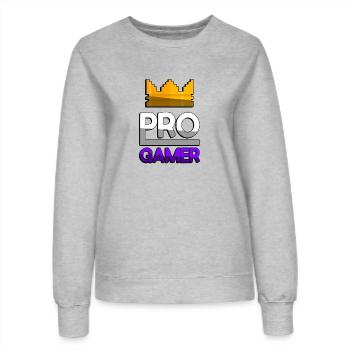 PRO GAMER (Lila) + King Crown - Gaming - Frauen Sweatshirt - Grau meliert - Vorne - AI Model Female 172 dark (172cm)