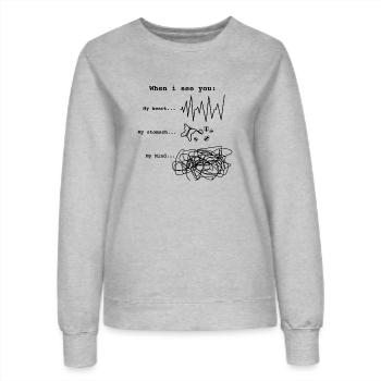 L’amour - Sweat Femme - gris chiné - Devant - AI Model Female 172 dark (172cm)
