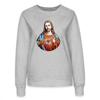 Jesus Christ * Jesus Christus Gemälde - Frauen Sweatshirt - Grau meliert - Vorne - AI Model Female 172 dark (172cm)