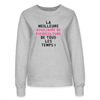 Auxiliaire de Puériculture / Enfant / Bébé / Baby - Sweat Femme - gris chiné - Devant - AI Model Female 172 dark (172cm)