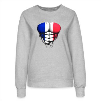 francais drapeau torse corps muscle abdo - Sweat Femme - gris chiné - Devant - AI Model Female 172 dark (172cm)