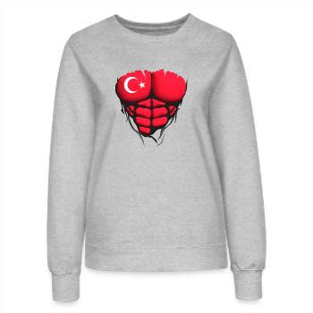turquie drapeau torse corps muscle abdos - Sweat Femme - gris chiné - Devant - AI Model Female 172 dark (172cm)
