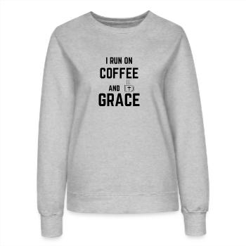 je cours sur le café et la grâce - Sweat Femme - gris chiné - Devant - AI Model Female 172 dark (172cm)