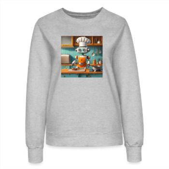 niedlicher kleiner orangefarbener futuristischer Vintage-Robo - Frauen Sweatshirt - Grau meliert - Vorne - AI Model Female 172 dark (172cm)
