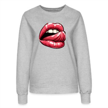 Langue - Levres Rose Sexy - Sweat Femme - gris chiné - Devant - AI Model Female 172 dark (172cm)