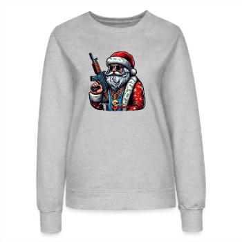 Weihnachtsmann mit AK 47 und lustigem Spruch - Frauen Sweatshirt - Grau meliert - Vorne - AI Model Female 172 dark (172cm)