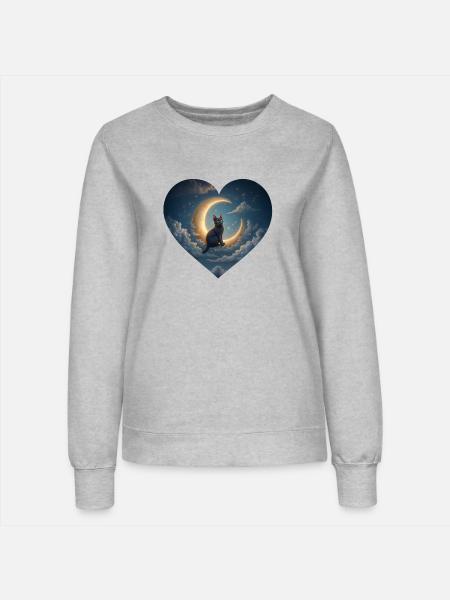 Die Katze im Mond - Frauen Sweatshirt - Grau meliert