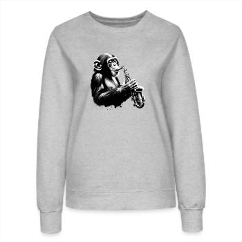 Saxophone singe orchestre Street Art Banksy Style - Sweat Femme - gris chiné - Devant - AI Model Female 172 dark (172cm)