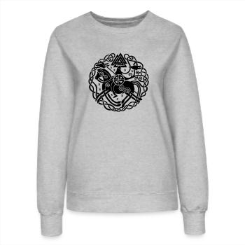 Odin auf Sleipnir mit Hugin und Munin, Allfather - Frauen Sweatshirt - Grau meliert - Vorne - AI Model Female 172 dark (172cm)