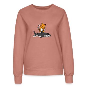 Chat, équitation, a, requin, drôle, dessin animé, surf, graphique - Sweat Femme - rose poudré - Devant - AI Model Female 172 dark (172cm)