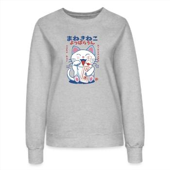 Chat chanceux ivre de saké - Sweat Femme - gris chiné - Devant - AI Model Female 172 dark (172cm)