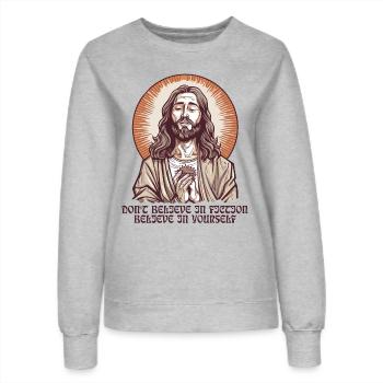 Messiah Jesus Guru Type: Fiction Saying - Women’s Sweatshirt - heather grey - Front - AI Model Female 172 dark (172cm)