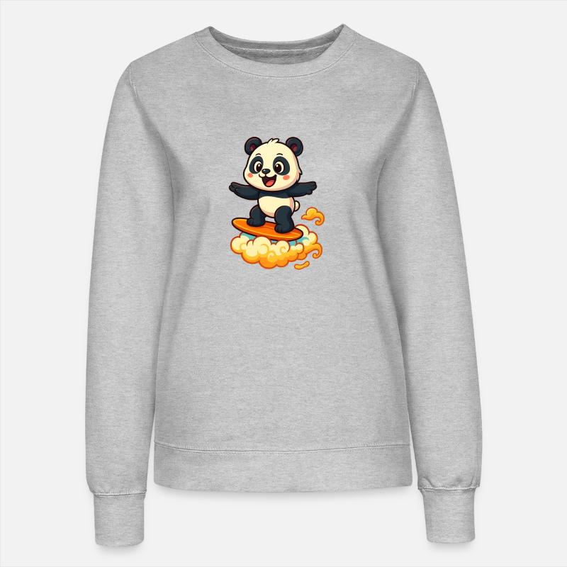 Panda Surfer cartoon Design - Women’s Sweatshirt - heather grey