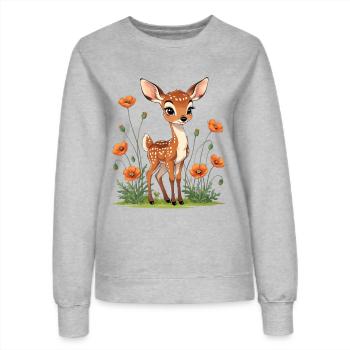 Hirschenfohlen im Mohnfeld - Frauen Sweatshirt - Grau meliert - Vorne - AI Model Female 172 dark (172cm)