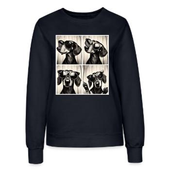 Bande photo rétro avec teckel et lunettes de soleil - Sweat Femme - marine - Devant - AI Model Female 172 light (172cm)