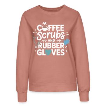 Coffee scrubs and rubber gloves - Women’s Sweatshirt - dusky rose - Front - AI Model Female 172 dark (172cm)