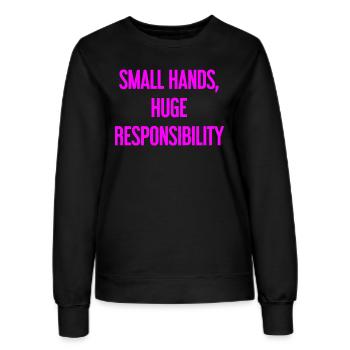Kleine Hände, riesige Verantwortung Eltern-Spruch - Frauen Sweatshirt - Schwarz - Vorne - AI Model Female 172 light (172cm)