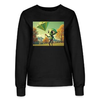 niedlich klein grün retro vintage alien fliegen einen drachen fliegen - Frauen Sweatshirt - Schwarz - Vorne - AI Model Female 172 light (172cm)