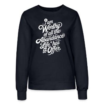 Je suis digne de vie Abondance Citation - Sweat Femme - marine - Devant - AI Model Female 172 light (172cm)