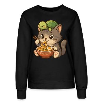 Süße Katze, Niedliches Kätzchen, Ramen Schildkröte - Frauen Sweatshirt - Schwarz - Vorne - AI Model Female 172 light (172cm)