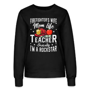 Firefighter s wife mom life - Women’s Sweatshirt - black - Front - AI Model Female 172 light (172cm)