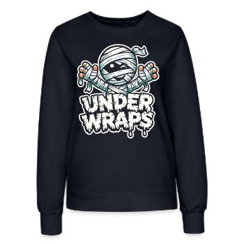 Chemise d’Halloween avec des momies et le texte « Under Wraps » - Sweat Femme - marine - Devant - AI Model Female 172 light (172cm)