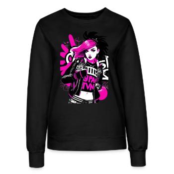 Urban Punk Straßenkunst mit neonpinken Akzenten - Frauen Sweatshirt - Schwarz - Vorne - AI Model Female 172 light (172cm)