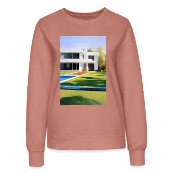 White villa with pool - Women’s Sweatshirt - dusky rose - Front - AI Model Female 172 dark (172cm)