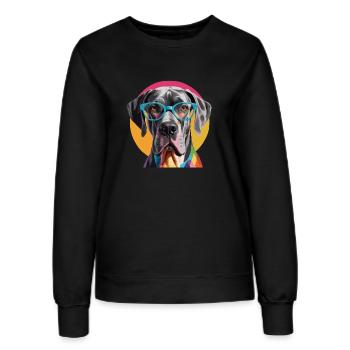 Deutsche Dogge Dogge Hund Bunte Brille - Frauen Sweatshirt - Schwarz - Vorne - AI Model Female 172 light (172cm)