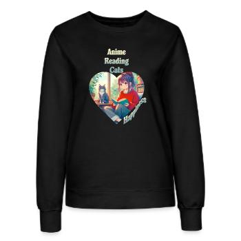Anime - Reading - Cats - Happiness - Women’s Sweatshirt - black - Front - AI Model Female 172 light (172cm)