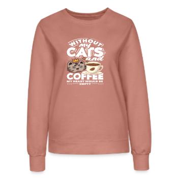 Sans le cœur de mes chats et de mes amateurs de café - Sweat Femme - rose poudré - Devant - AI Model Female 172 dark (172cm)
